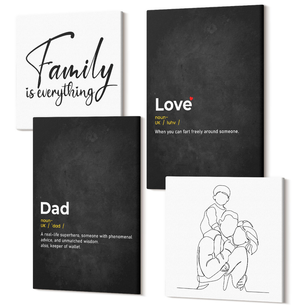 Tablou 4 piese Artă în linie de familie cu definiții ale iubirii și paternității