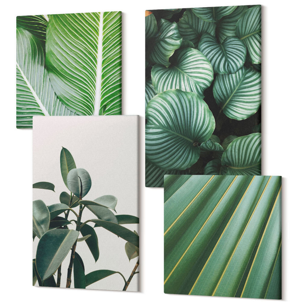 Tablouri canvas set 4 piese Frunze tropicale estetice în diverse nuanțe de verde