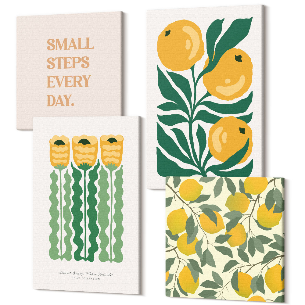 Tablouri multicanvas 4 piese Modele de plante cu postere cu flori și frunze