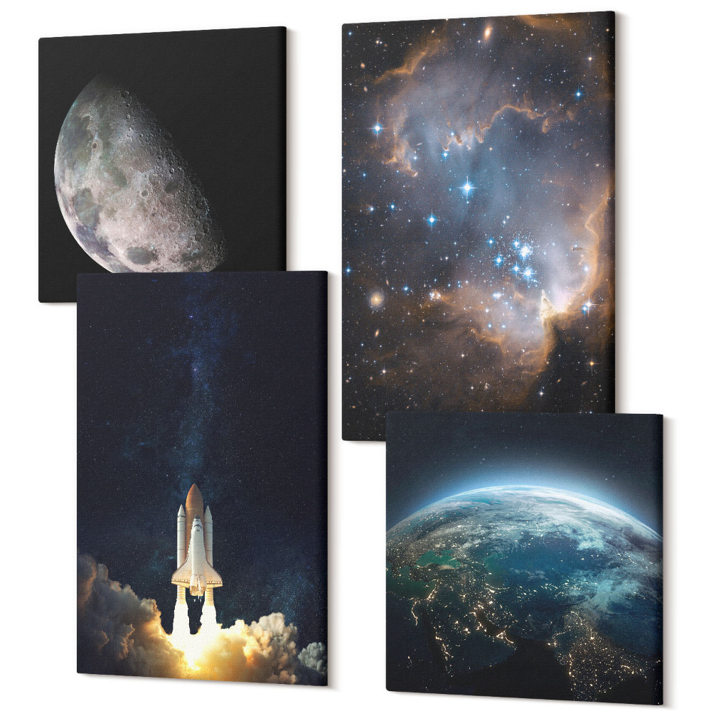 Tablou 4 piese Spațiu Pământ rachetă galaxie cer stele