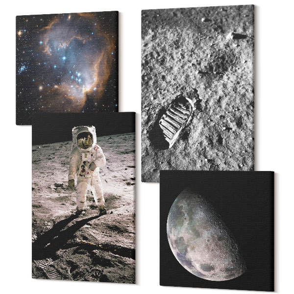 Tablouri multicanvas 4 piese Fotografie astronaut pe lună amprenta