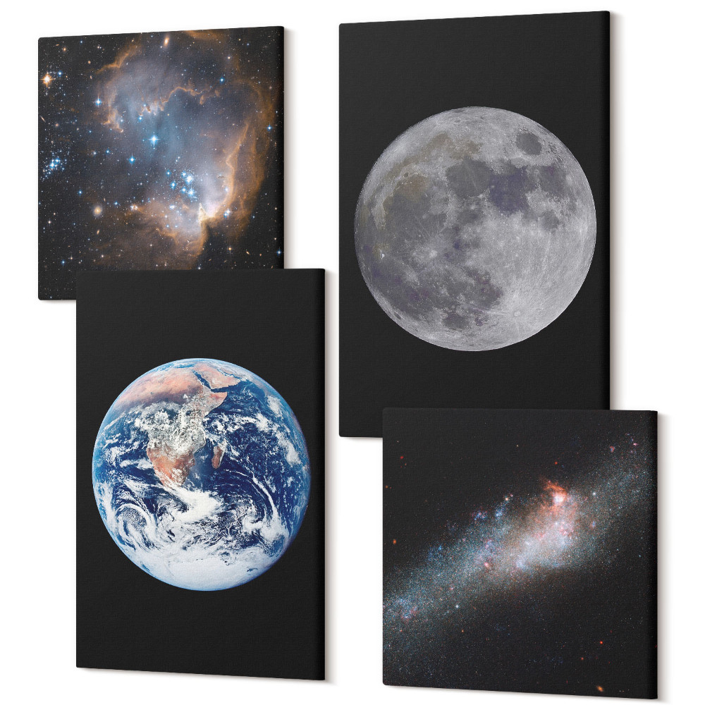 Tablouri multicanvas 4 piese Stele din galaxie spațială și luna plină