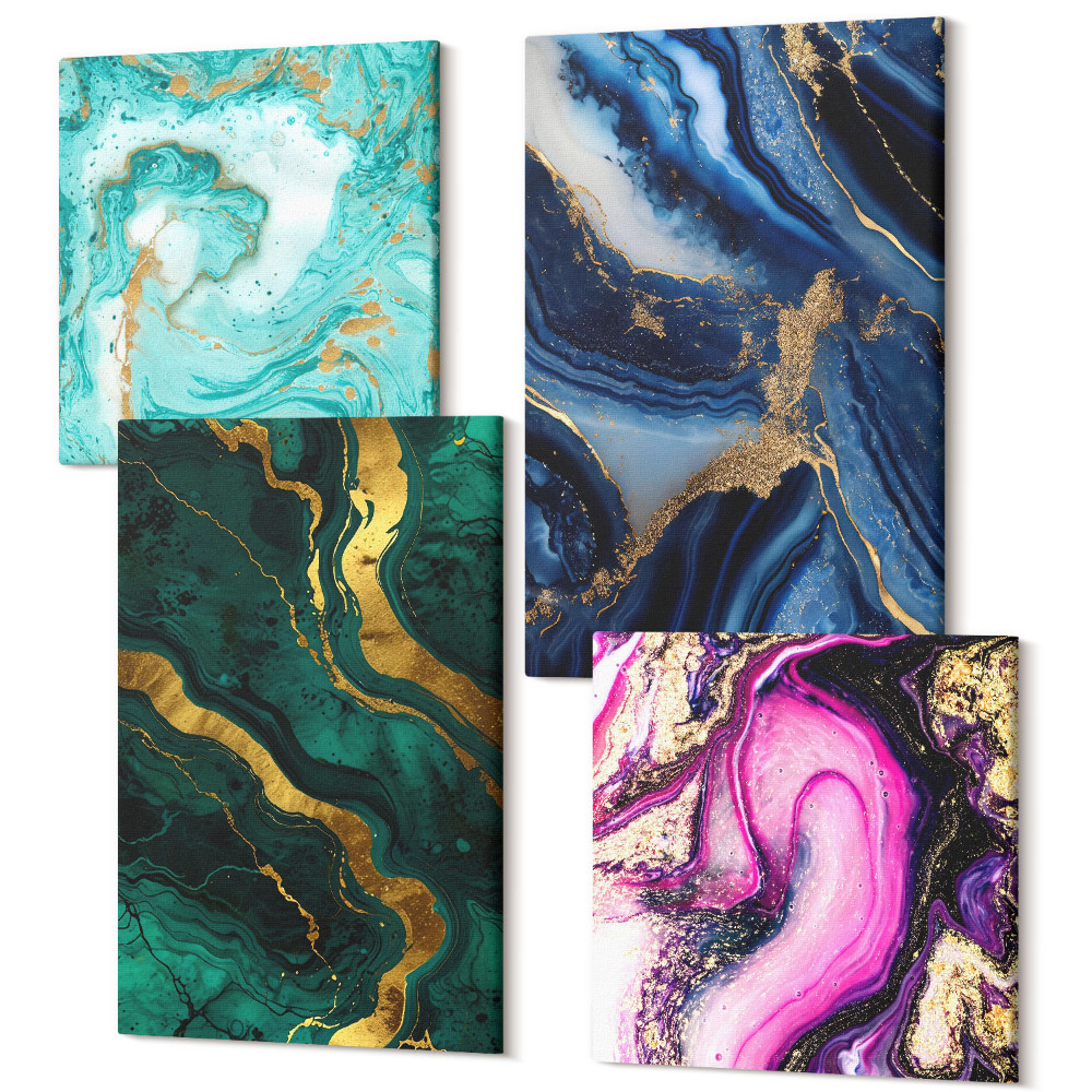 Tablouri multicanvas 4 piese Modele abstracte în nuanțe de roz, verde și albastru