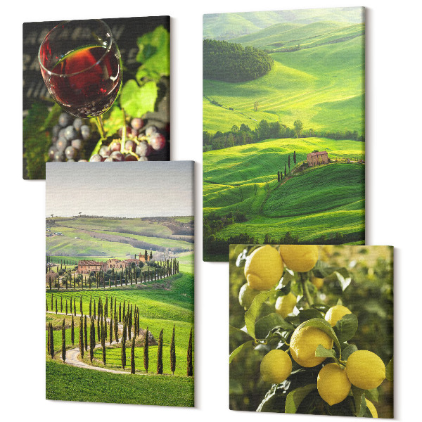 Tablouri multicanvas 4 piese Peisaje italiene cu citrice și dealuri verzi