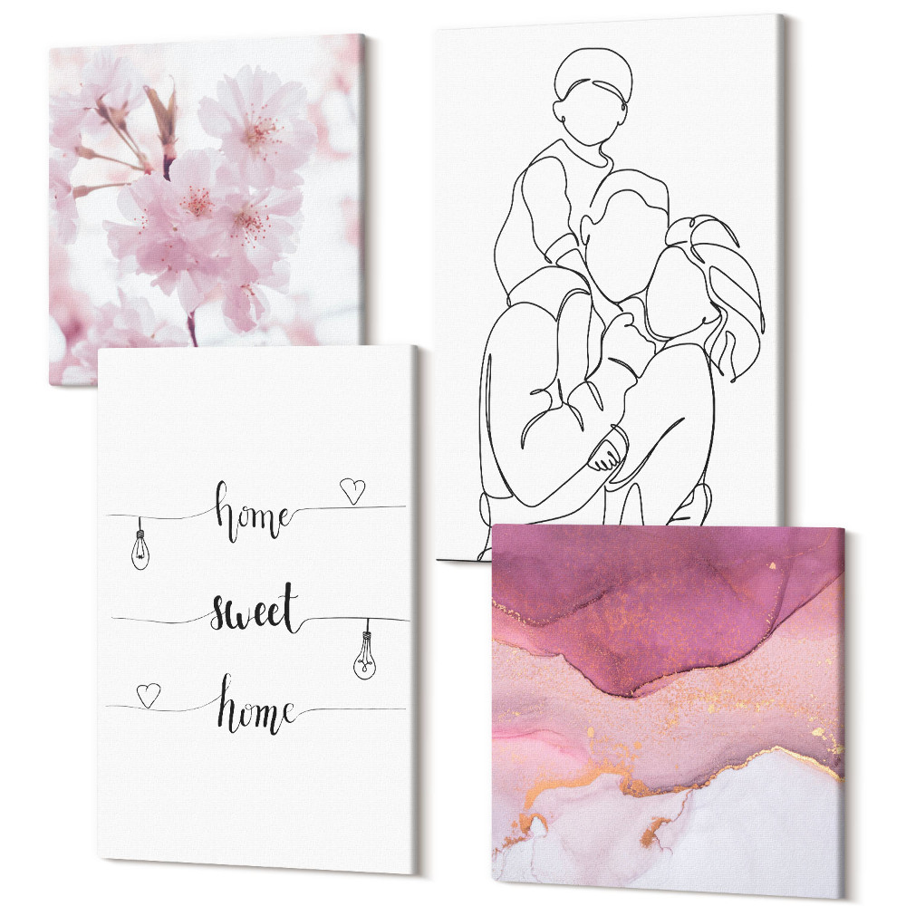 Tablouri canvas set 4 piese Flori și familie într-un design minimalist