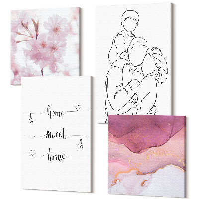 Tablouri canvas set 4 piese Flori și familie într-un design minimalist