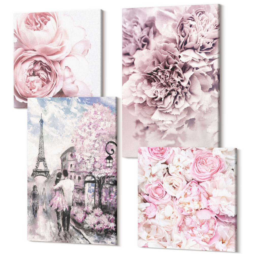 Tablouri multicanvas 4 piese Flori în nuanțe de peisaj romantic roz