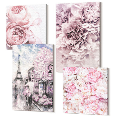 Tablouri multicanvas 4 piese Flori în nuanțe de peisaj romantic roz