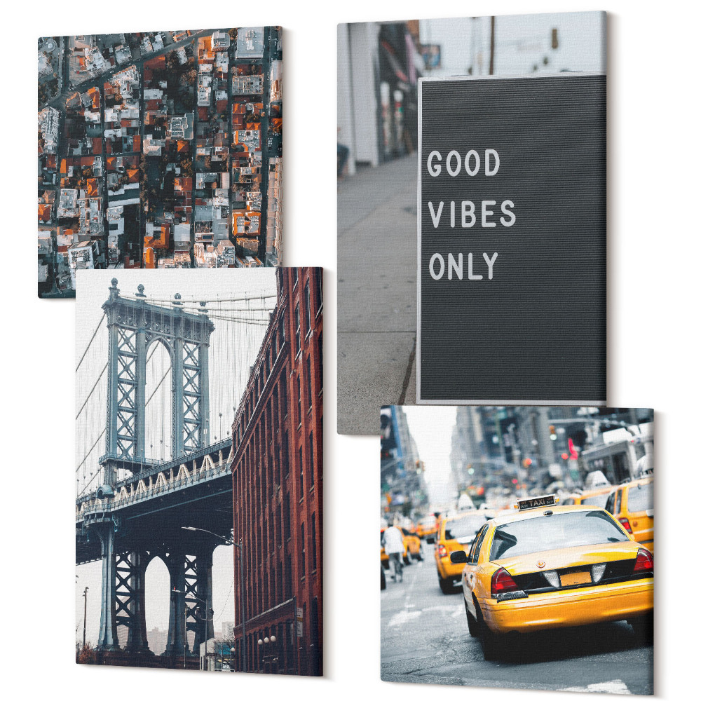 Tablouri multicanvas 4 piese Pod în oraș cu indicatoare stradale, vedere aeriană