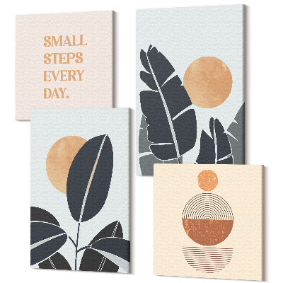 Tablouri canvas set 4 piese Modele de plante cu sori mari, stil minimalist