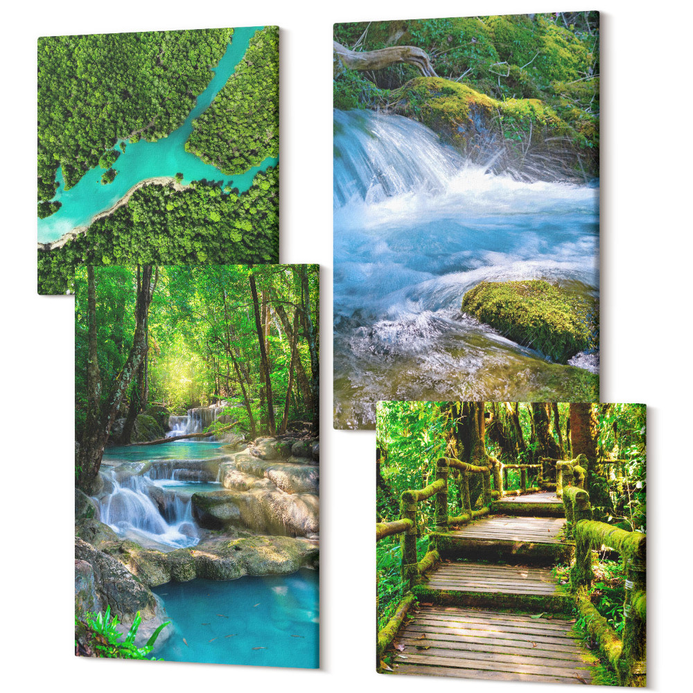 Tablouri canvas set 4 piese Păduri verzi și ape cristaline ale râurilor