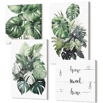 Tablou 4 piese Acuarele cu frunze verzi ale plantelor tropicale
