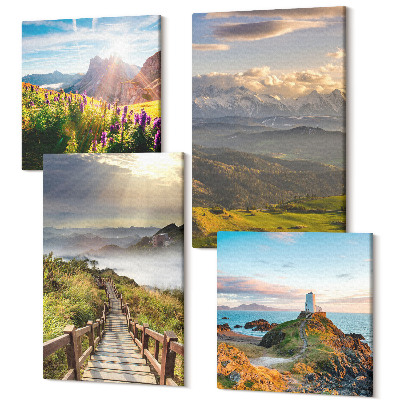 Tablouri multicanvas 4 piese Peisaje montane cu flori, cer si poteca