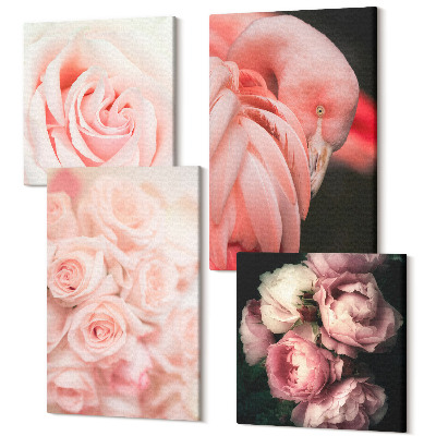 Tablouri multicanvas 4 piese Roz pastel și flamingo în nuanțe delicate