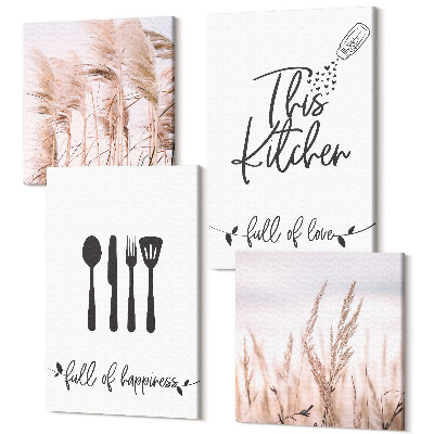 Tablou 4 piese Inscripții în bucătărie iarbă boho delicată