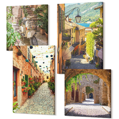 Tablouri canvas set 4 piese Străzi fermecătoare cu plante și pizza italiană
