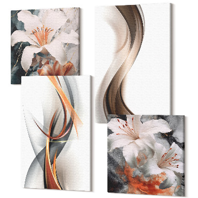 Tablouri multicanvas 4 piese Valuri în nuanțe de galben, gri și maro