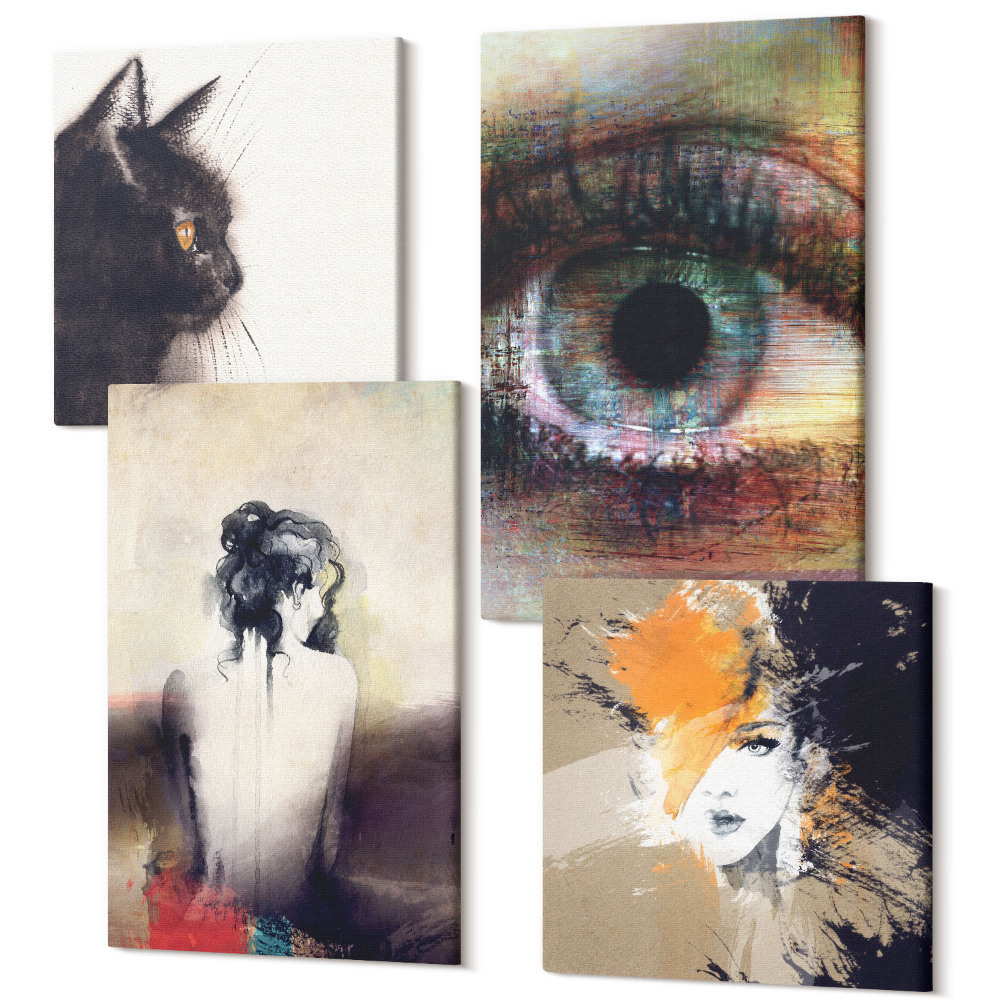 Tablou 4 piese Portretul unei femei ochi culori abstracte emoții