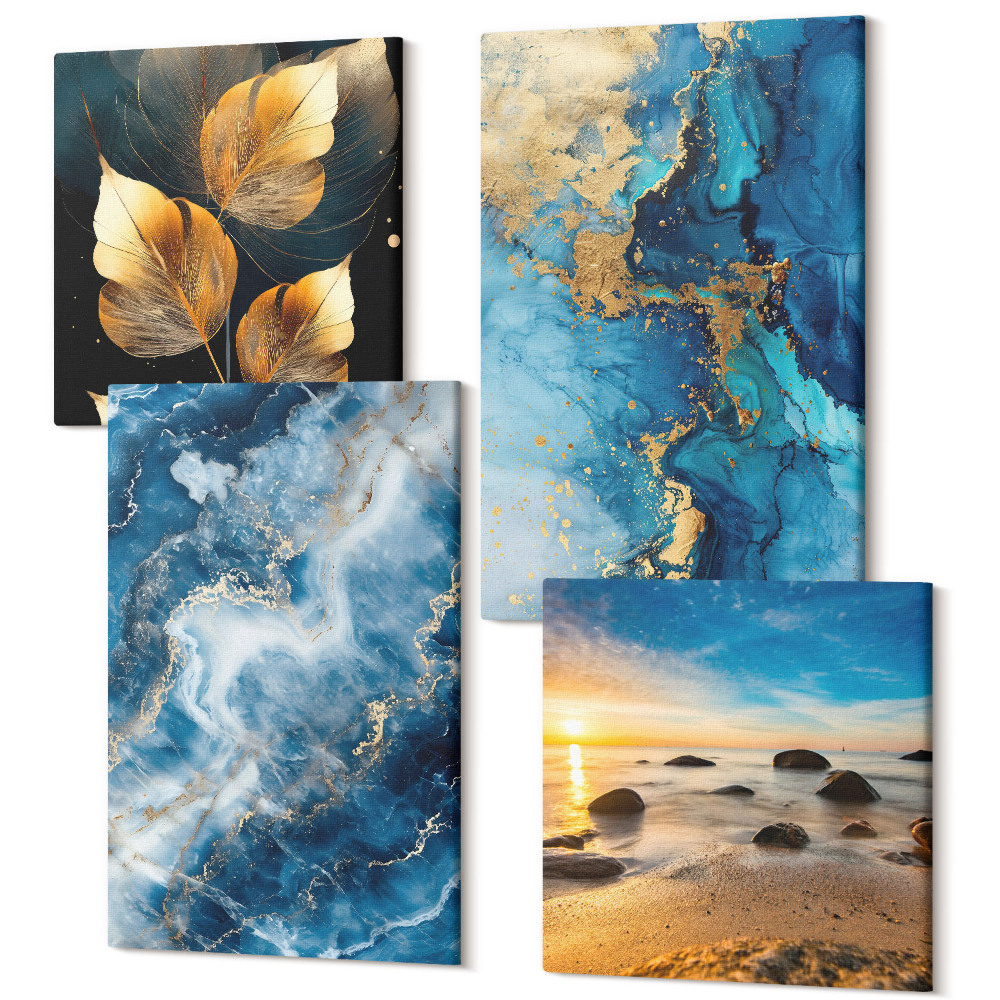 Tablouri canvas set 4 piese Modele abstracte albastre