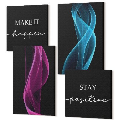 Tablou 4 piese Valuri de linii colorate de neon pe un fundal întunecat