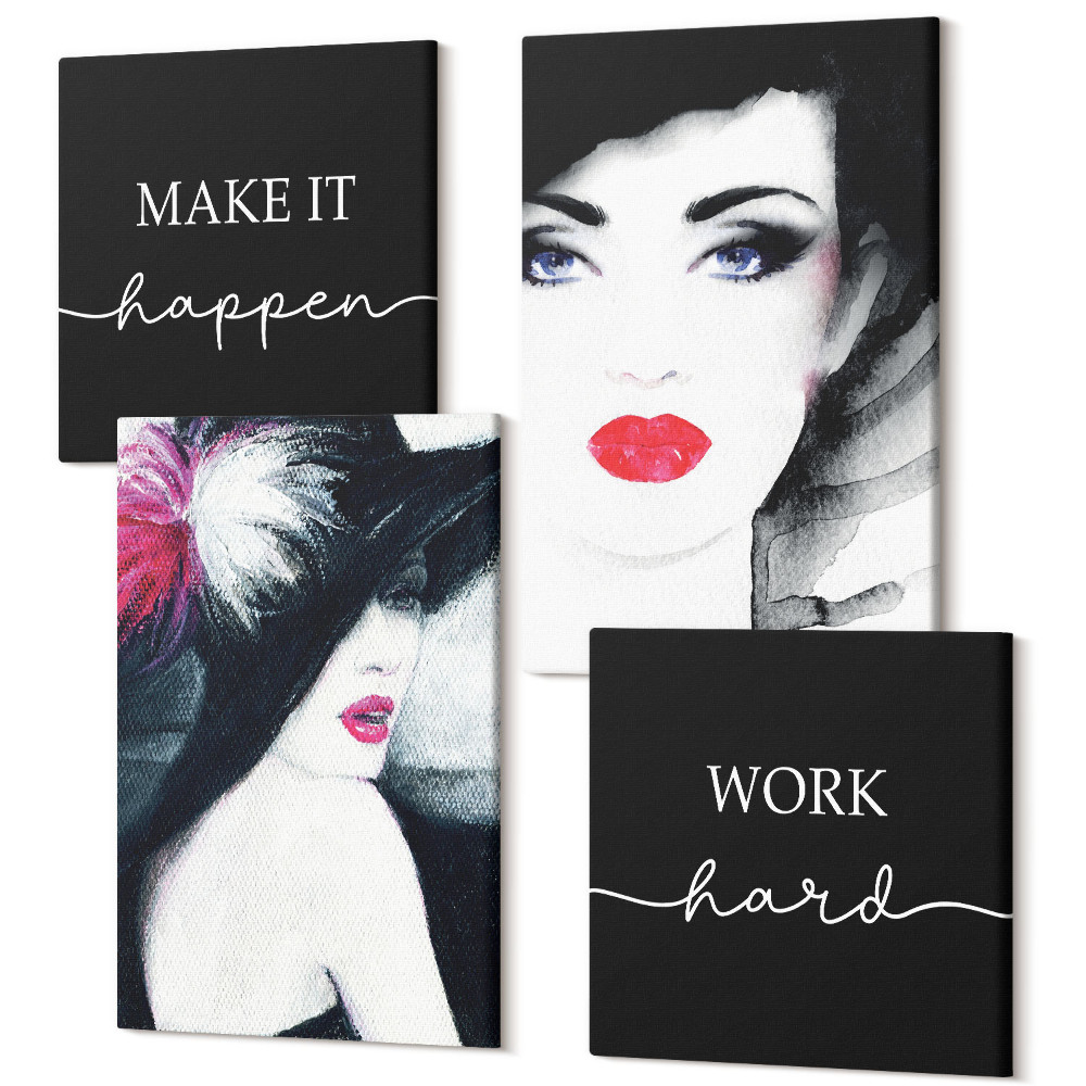 Tablou 4 piese Portrete pictate ale femeilor cu buze expresive