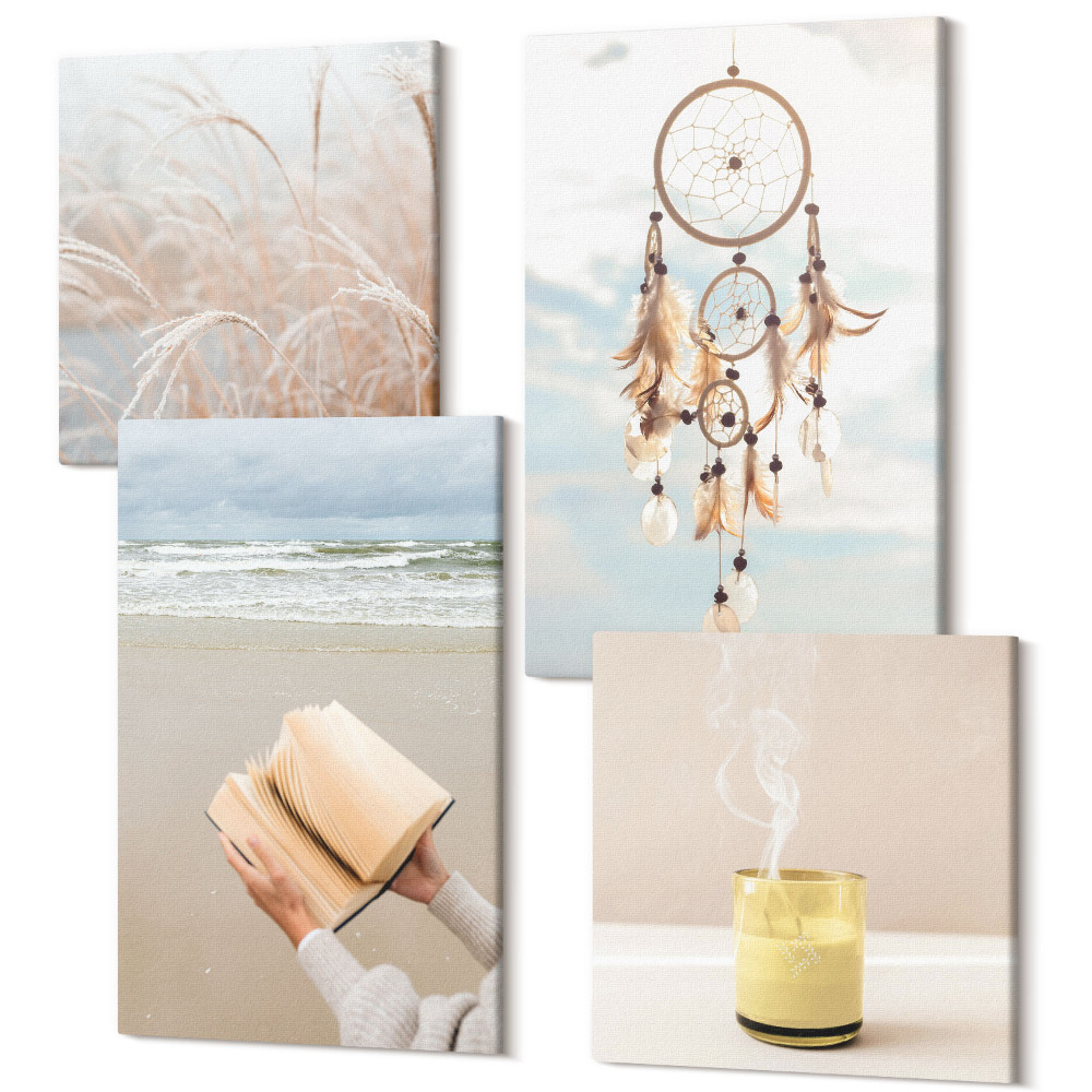 Tablouri multicanvas 4 piese Peisaje liniștite, priveliști delicate de vară, stil boho