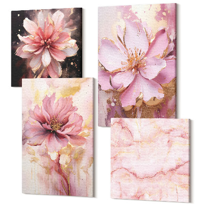 Tablou 4 piese Compoziții florale în nuanțe de roz și alb