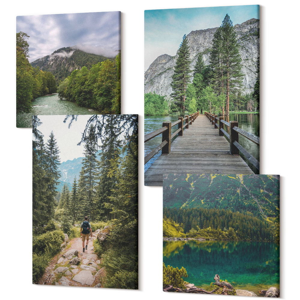 Tablouri multicanvas 4 piese Munți, lacuri, păduri și poteci în natură