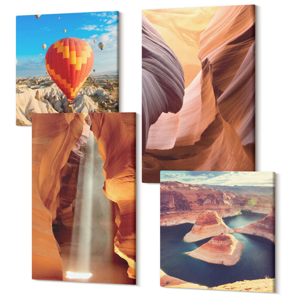 Tablou 4 piese Cascada în formațiunile stâncoase din defileu din canion