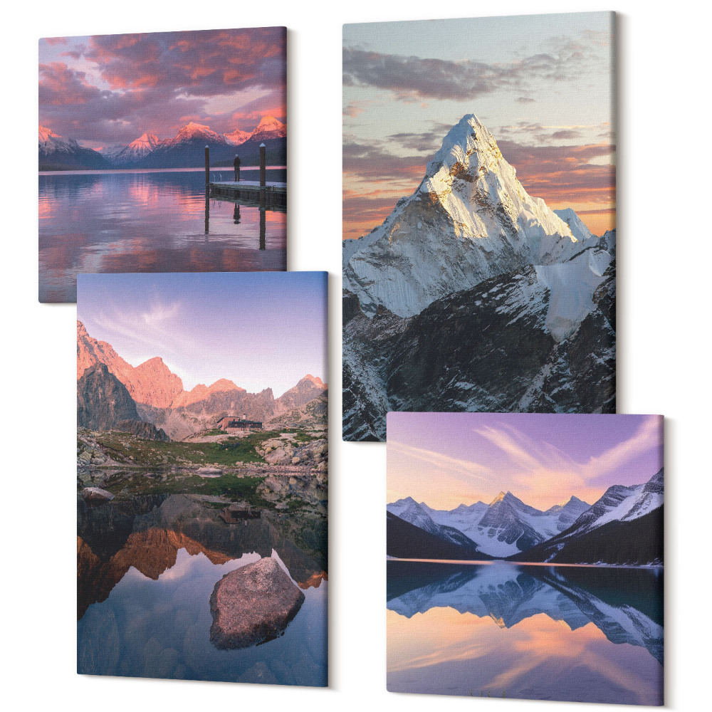 Tablou 4 piese Peisaje montane cu apă și stânci în fundal