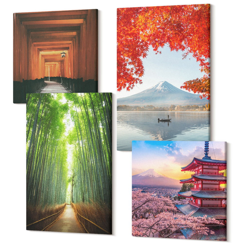 Tablouri multicanvas 4 piese Pădurea de bambus Muntele Fuji calea torii Arhitectura japoneză