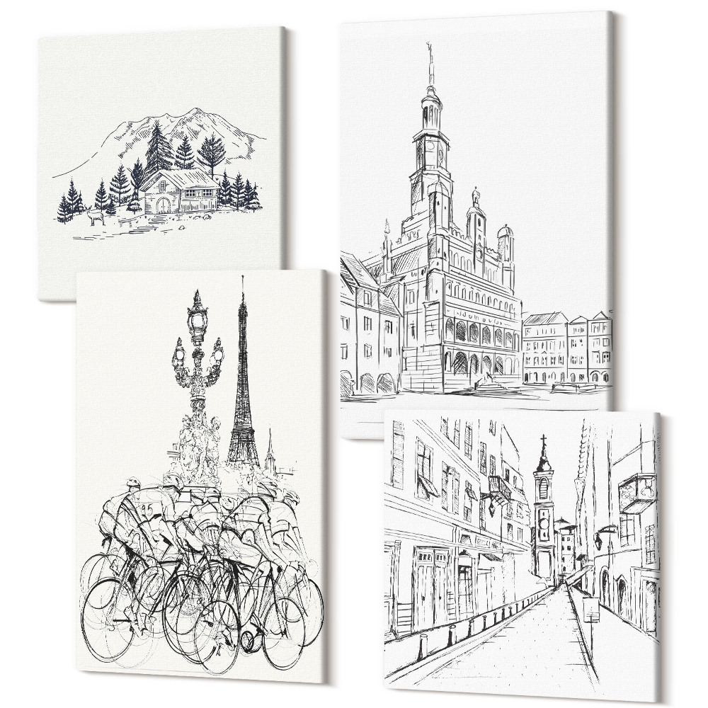 Tablouri canvas set 4 piese Desene simple ale vederilor orașului