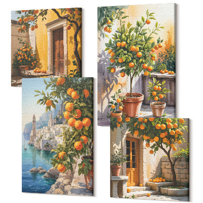 Tablou 4 piese Citrice pictate și peisaje de pe litoral