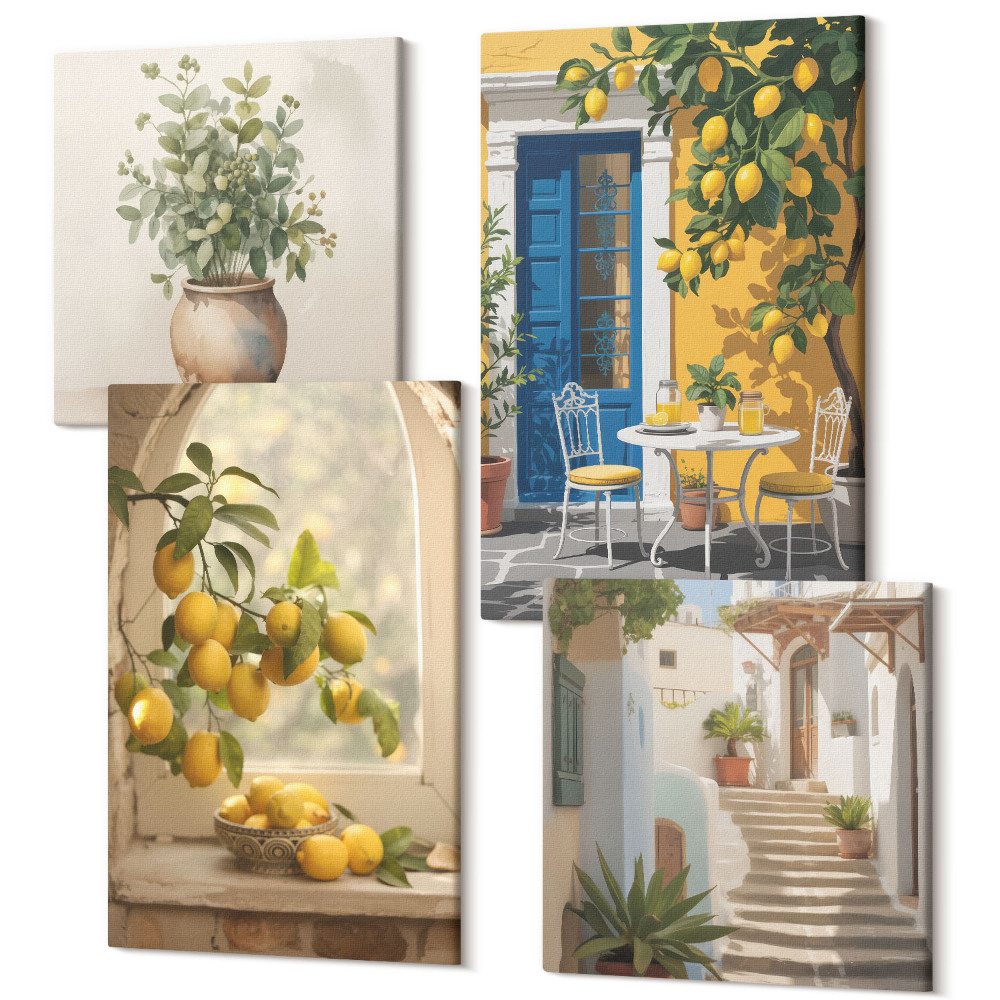 Tablouri canvas set 4 piese Lămâi în orașul arhitecturii italiene