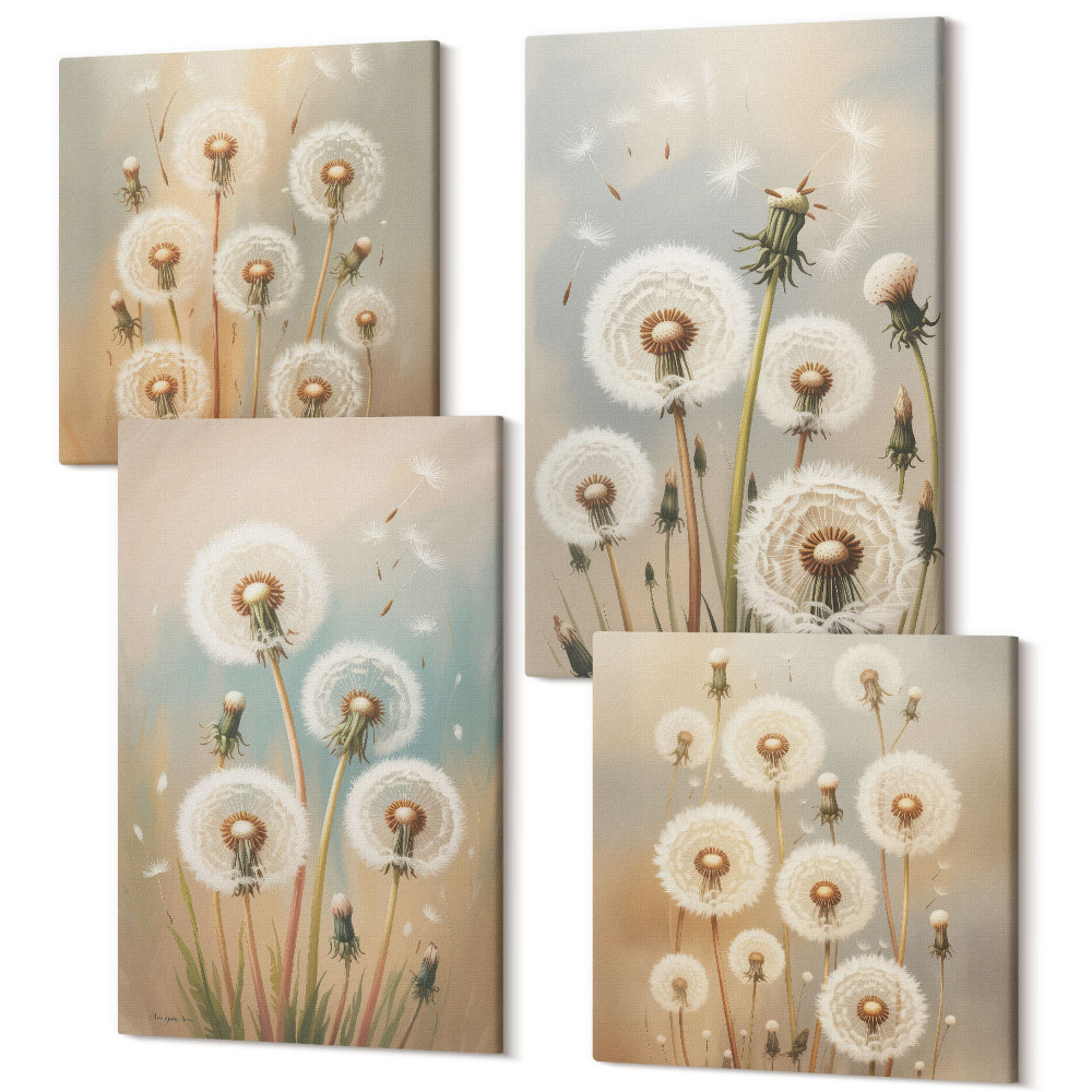 Tablouri multicanvas 4 piese Flori de păpădie pe un fundal de culori pastelate