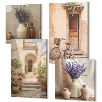 Tablou 4 piese Flori de lavandă, măsline și arhitectură italiană