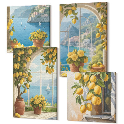 Tablou 4 piese Peisaje marine cu lămâi italiene la ferestre