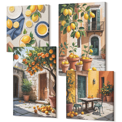 Tablou 4 piese Citrice într-o grădină însorită