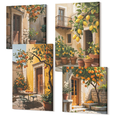 Tablouri multicanvas 4 piese Citrice într-o curte însorită cu plante