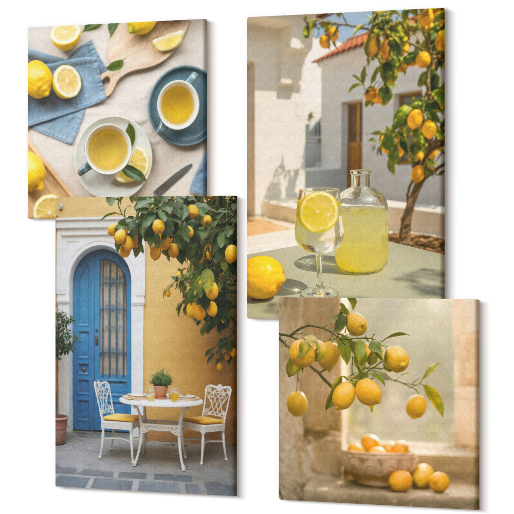 Tablouri multicanvas 4 piese Lămâi limonadă uși albastre vederi de vară