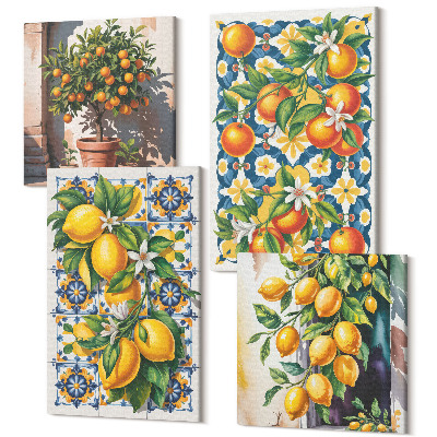 Tablou 4 piese Afișe cu modele abstracte cu citrice și colorate