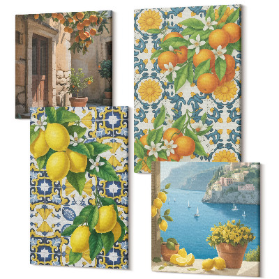 Tablouri canvas set 4 piese Flori de lamaie si portocale in stil italian