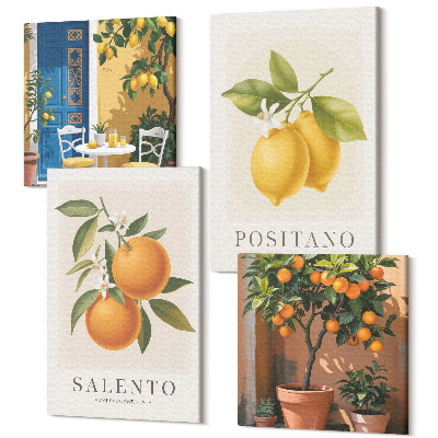Tablou 4 piese Lămâi și portocale, un oraș de pe coasta italiană Amalfi