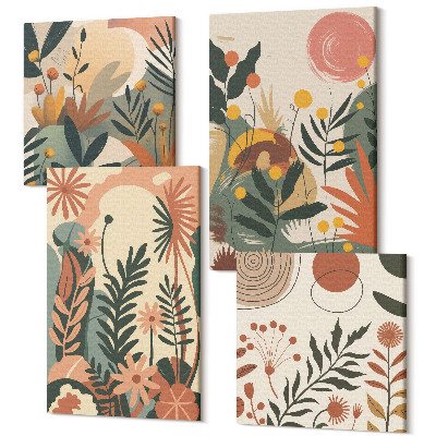 Tablouri canvas set 4 piese Modele de plante vintage în nuanțe pastelate