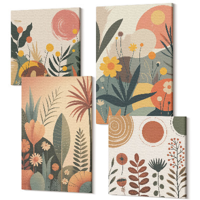 Tablouri multicanvas 4 piese Modele de plante boho în nuanțe calde cu o senzație naturală