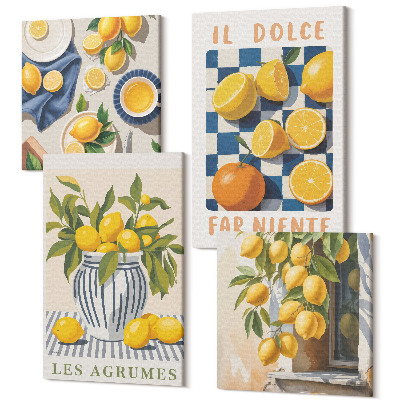 Tablouri multicanvas 4 piese Citrice retro cu accente galbene