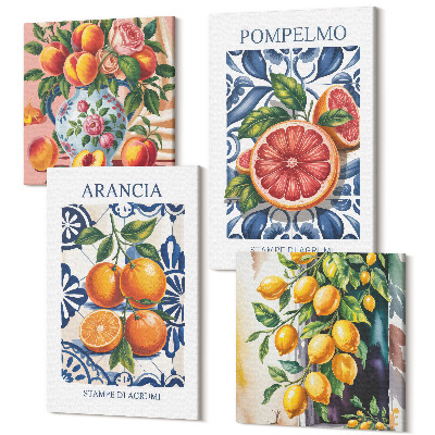 Tablou 4 piese Afișe de modă cu citrice în stil italian