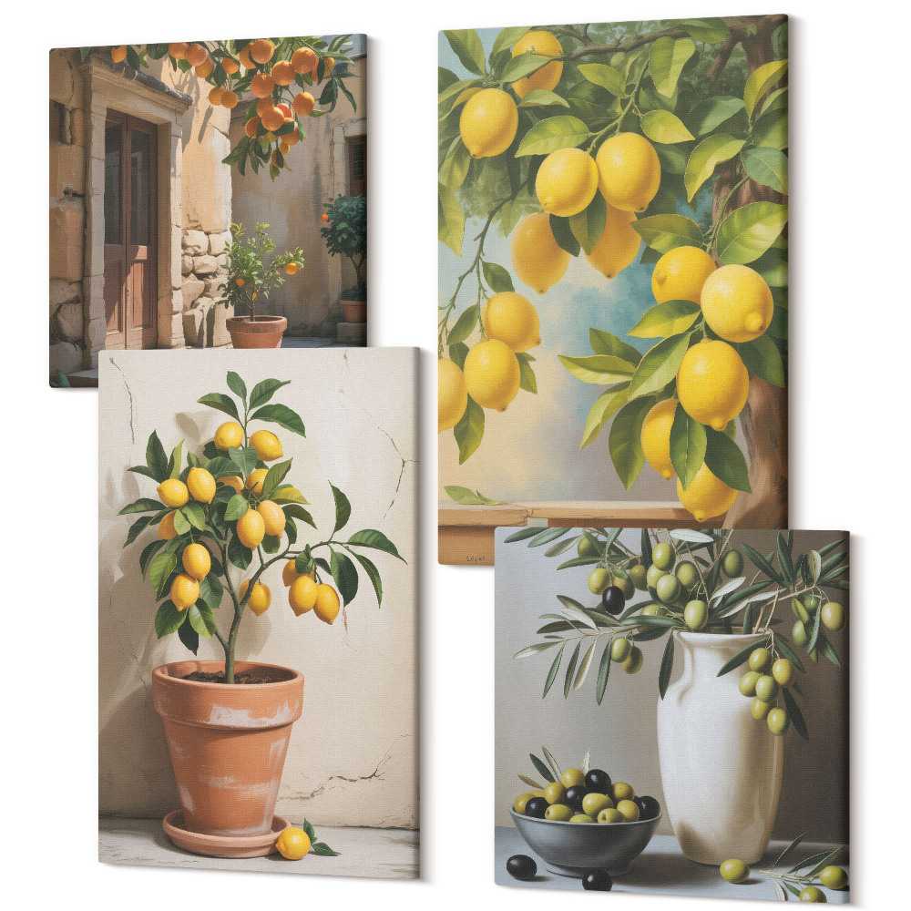 Tablouri canvas set 4 piese Lămâi în ghivece și vaze