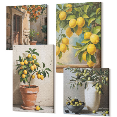 Tablouri canvas set 4 piese Lămâi în ghivece și vaze