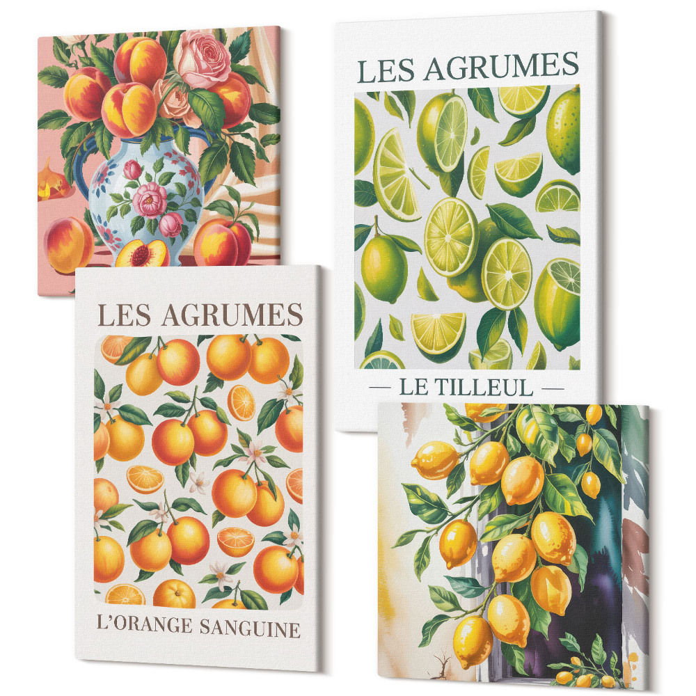 Tablouri multicanvas 4 piese Citrice în diverse versiuni colorate și proaspete